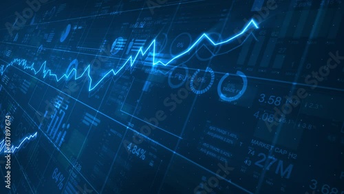 Stock Market Exchange Profit Trading Graph Analysis Investment Business Charts. Business Analysis Financial Report Concept. Financial Figures, Graphs, Arrows and Diagrams Growing. 
