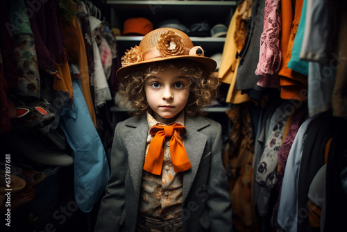 A child playing dress-up in their parents closet. 