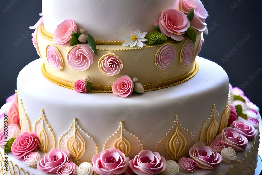 wedding cake with roses Generated AI wedding cake with roses Generated AI