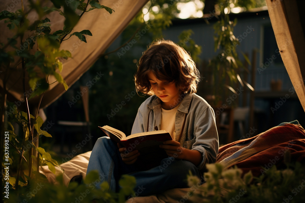 A child reading a book. Generative AI