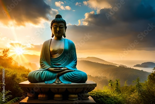 buddha statue at sunset