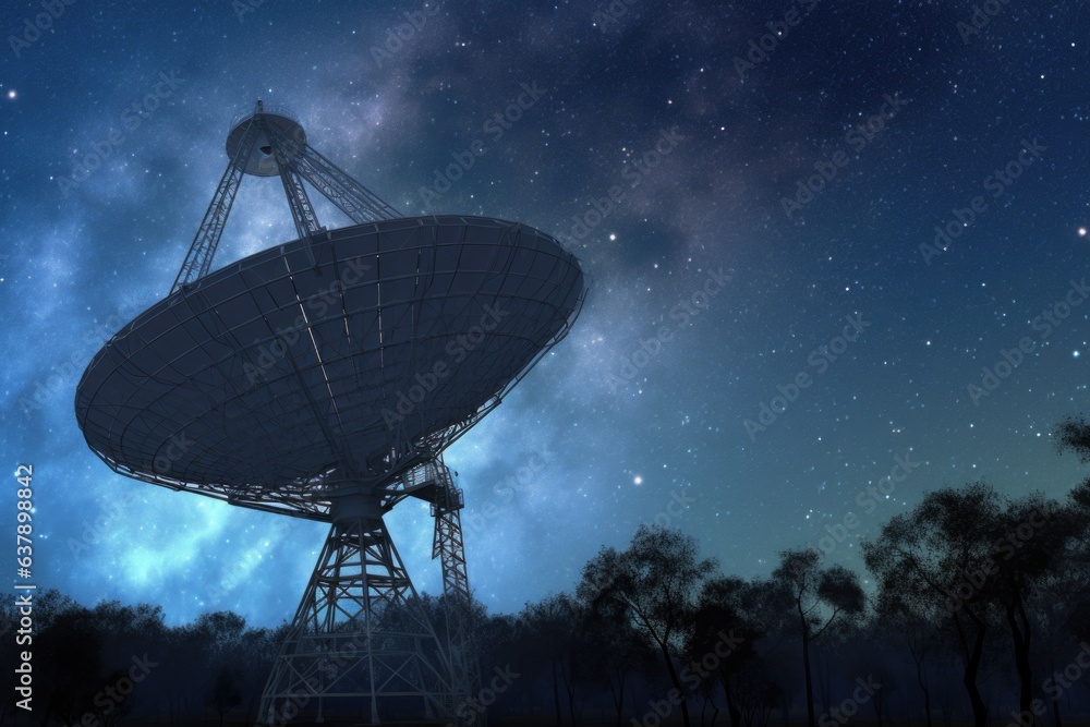 massive radio telescope against starry night sky