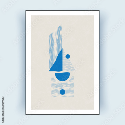 Poster with minimal geometric design. Vector template with elements of primitive shapes. Wall art modern hipster style. 