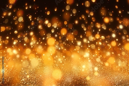 Gold bokeh light background  Christmas glowing bokeh confetti and sparkle texture overlay for your design. Sparkling gold dust abstract golden luxury decoration background.