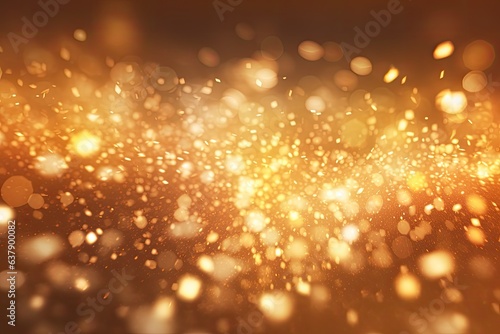 Gold bokeh light background  Christmas glowing bokeh confetti and sparkle texture overlay for your design. Sparkling gold dust abstract golden luxury decoration background.