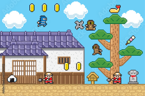忍者ゲーム風ドット絵　松入り