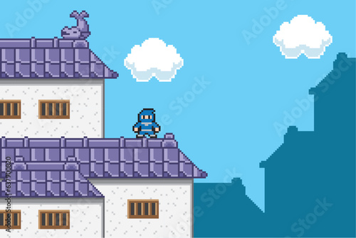 忍者ゲーム風ドット絵　お城　昼間