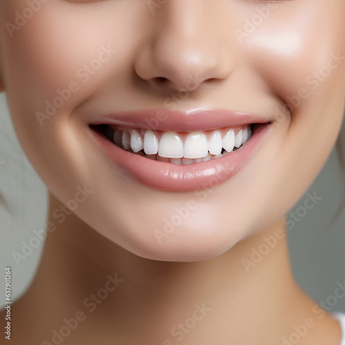 Close-up smile of a woman showing perfectly healthy white teeth
