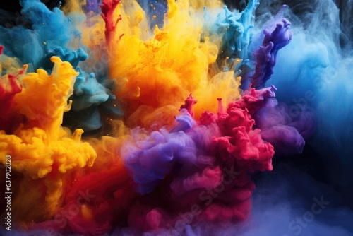 vivid powder dyes scattering in various directions, captured in high resolution