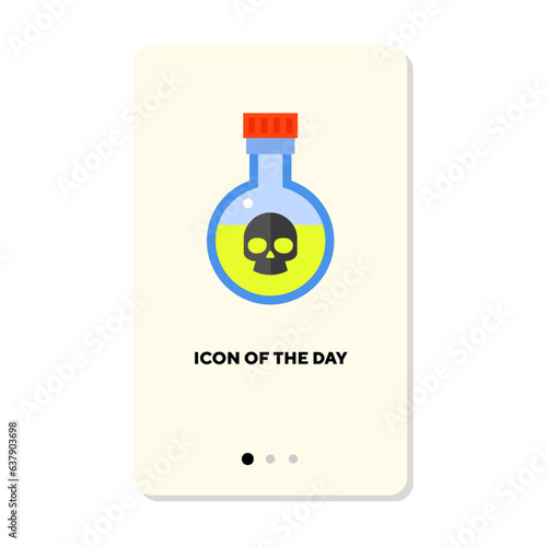 Flask with toxic substance on white background. Chemical reagent cartoon illustration. Chemistry and experiment concept. Vector illustration symbol elements for web design and apps