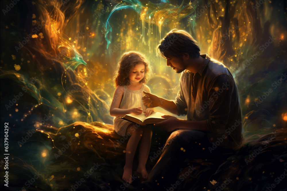Obraz premium parents reading a story to children. Generative AI