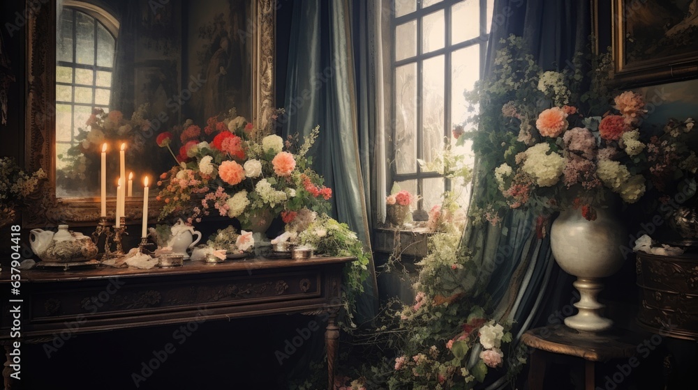 A room filled with lots of flowers and candles