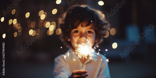 child holding sparkler for birthday party.  