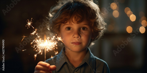 child holding sparkler for birthday party.   © xartproduction
