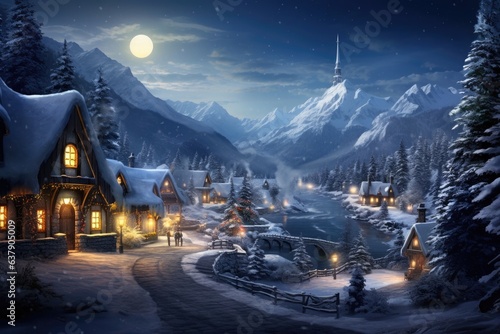 a picturesque snowy village at night © Virginie Verglas