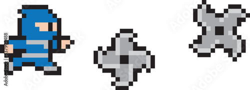 ゲーム風ドット絵　忍者と手裏剣