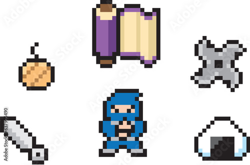 ゲーム風ドット絵　忍者とアイテム