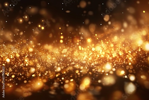 Gold bokeh light background  Christmas glowing bokeh confetti and sparkle texture overlay for your design. Sparkling gold dust abstract golden luxury decoration background.