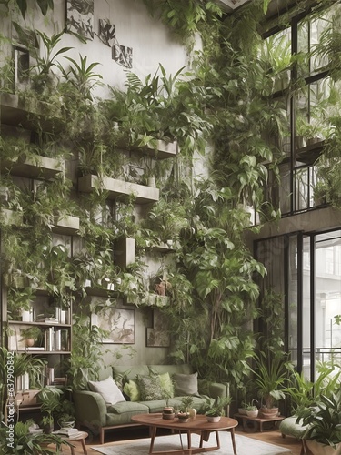 Urban Jungle Living Area. An urban jungle-inspired living area is a delightful blend of lush green plants, earthy textiles, and natural textures. 