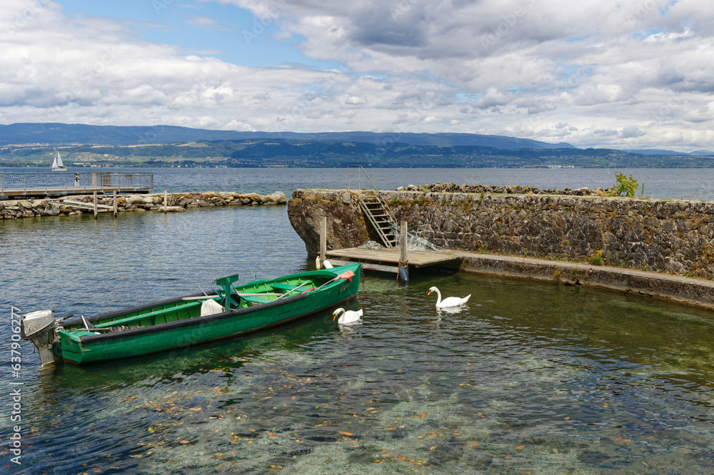 Φωτογραφία Vue sur la Suisse depuis le lac Léman dans la ville Yvoire sur le côté Français
