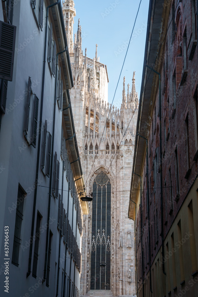 Historic buildings along via Palazzo Reale at Milan, Italy