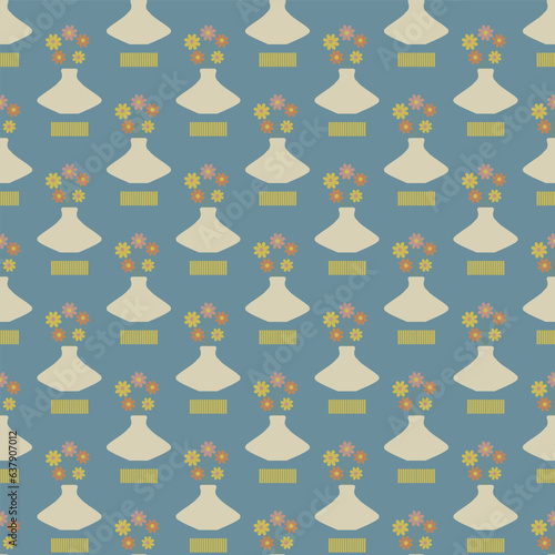 Seamless vector pattern with flowers in vases.