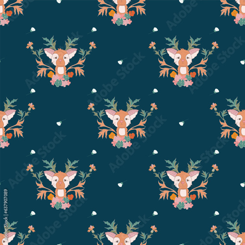 Seamless vector pattern inspired by Warrior cats, cats surrounded by flowers and leaves.