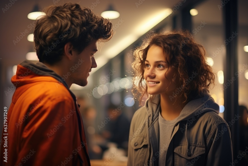 Man and woman standing next to each other. Digital image. Romantic couple in museum, art gallery. Man and woman standing next to each other. Digital image. Romantic couple in museum, art gallery.