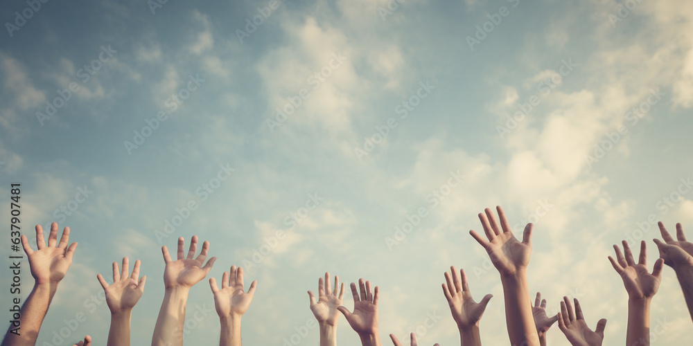 hands raised to the sky. hands raised to the sky.