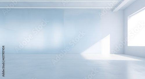 empty white room with wall and large windows