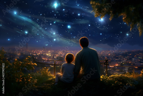 children watch the amazing starry sky
