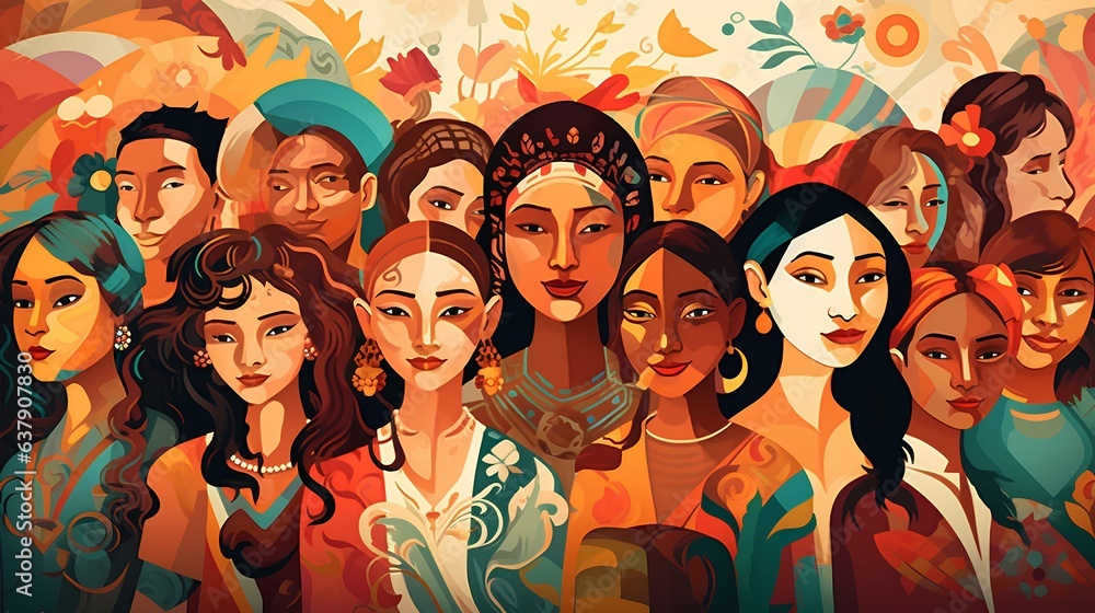 Illustration of friendship of peoples, nationalities, diversity of cultures and ethnicities.