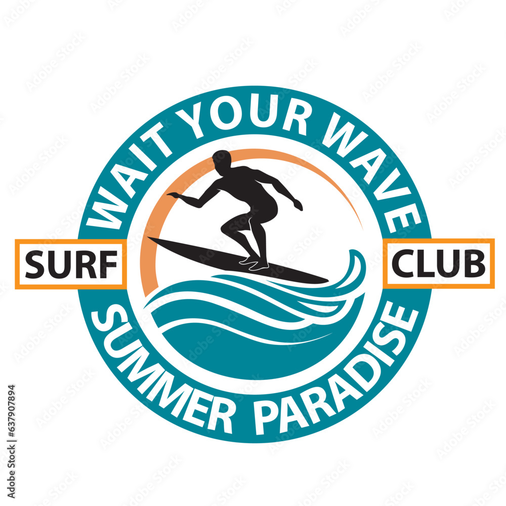 Obraz premium surfing man emblem with sea wave isolated on white background