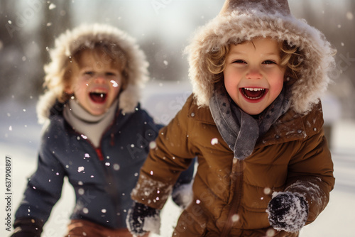Children have fun playing winter games. 