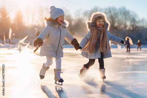 Children have fun playing winter games. 