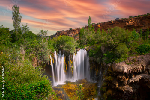 Yerkopru Waterfall and canyon on Goksu River is located in a small town named Hadim of Konya province in Eastern Mediterranean region of Turkey. Waterfall in nature wonder.  Yerk  pr     elalesi 