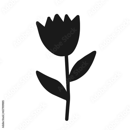 Vector sticker of one dark gray tulip or bell flower isolated on a white background