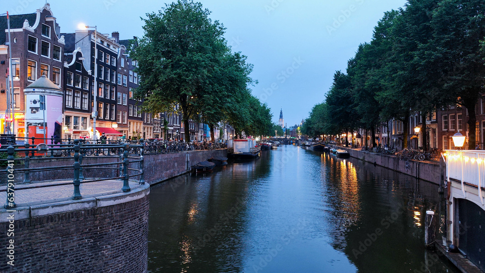 Channel in the center of Amsterdam on Holland