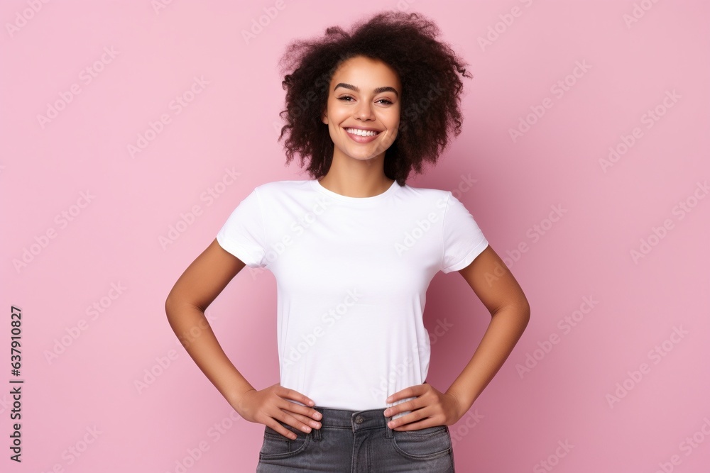 portrait of a female wearing white t-shirt on pink background portrait of a female wearing white t-shirt on pink background