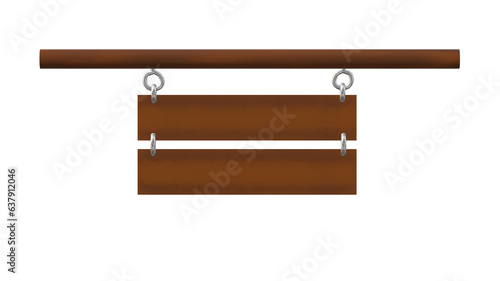 Wooden directional sign. Wood. Space for writing your message. Illustration. Arrow pointing. Hanging chain. Transparent background PNG.