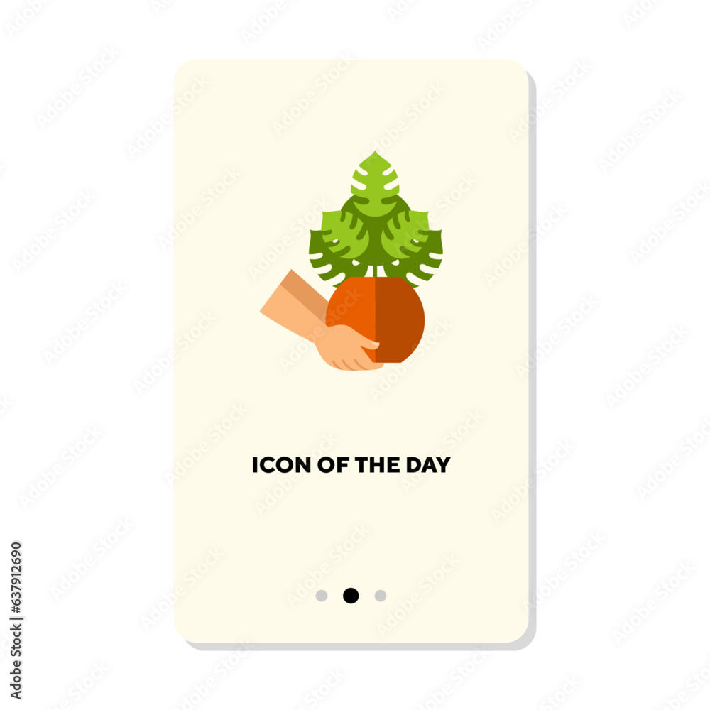 Hands holding potted plant on white background. Careful planting, green care cartoon illustration. Houseplants and gardening concept. Vector illustration symbol elements for web design and apps Hands holding potted plant on white background. Careful planting, green care cartoon illustration. Houseplants and gardening concept. Vector illustration symbol elements for web design and apps
