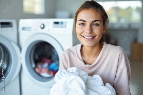 Young woman doing the laundry - stock picture
