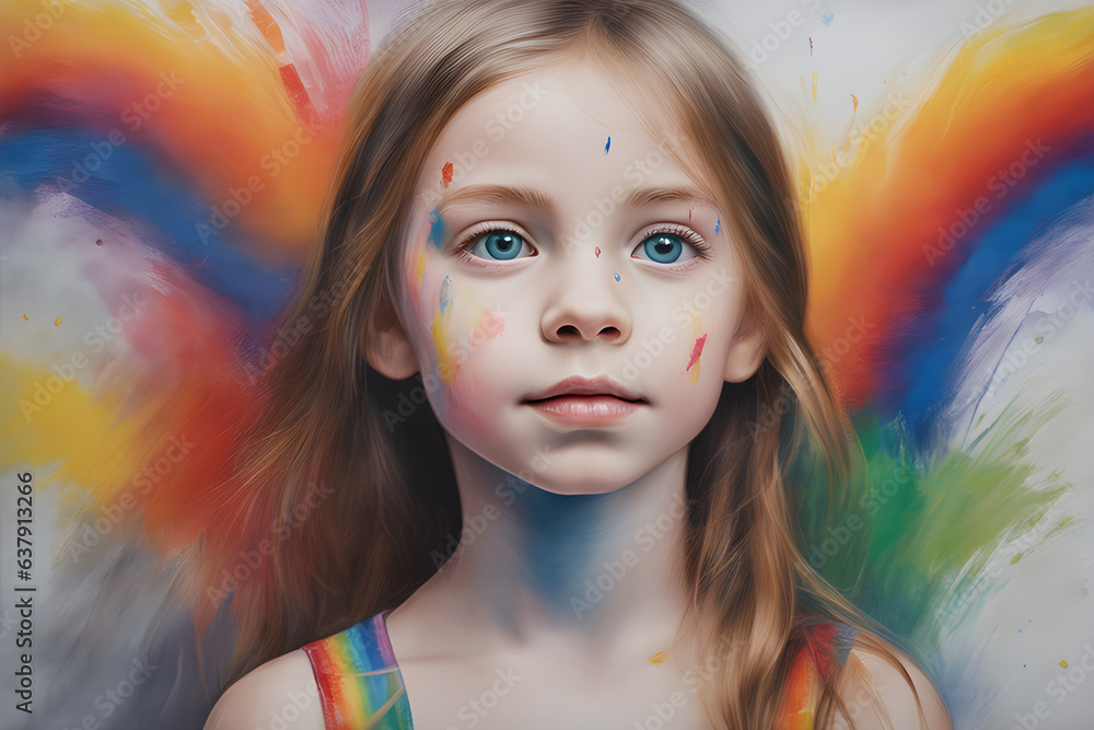 texture painted with rainbow paint brush on canvas, girl (Generative AI) texture painted with rainbow paint brush on canvas, girl (Generative AI)
