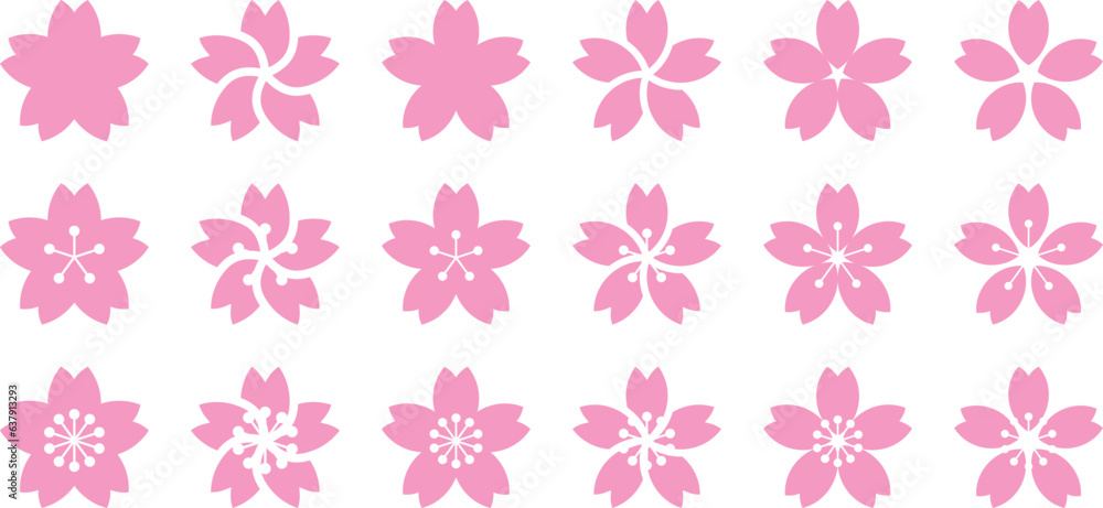 ピンク色の桜のベクターイラストセット