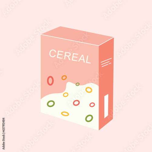 Cereal box with multicolor ring cereal on it. A carton cereal box on isolated white background.Vector illustration