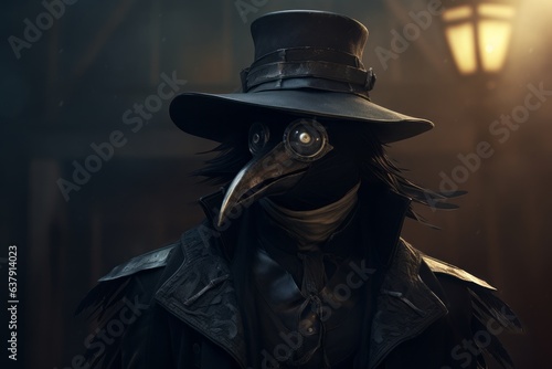 Anthropomorphic crow plague doctor. Beautiful illustration picture. Generative AI