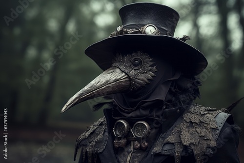 Anthropomorphic crow plague doctor. Beautiful illustration picture. Generative AI