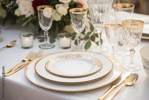Wallpaper Mural Top view of an elegant restaurant table, white cups and plates, luxurious Torontodigital.ca