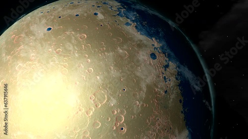 Transformation of the Earth into a lifeless planet. 
Solar luminosity will increase by 40% over the next 3.5 billion years. Hypothesis. Illustration
 photo