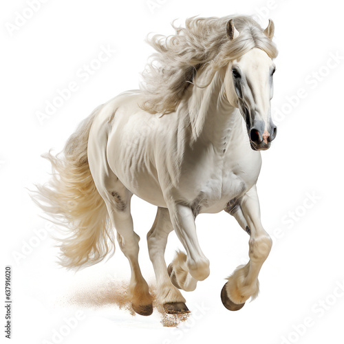 Elegant white horse running isolated on a separate background.PNG.